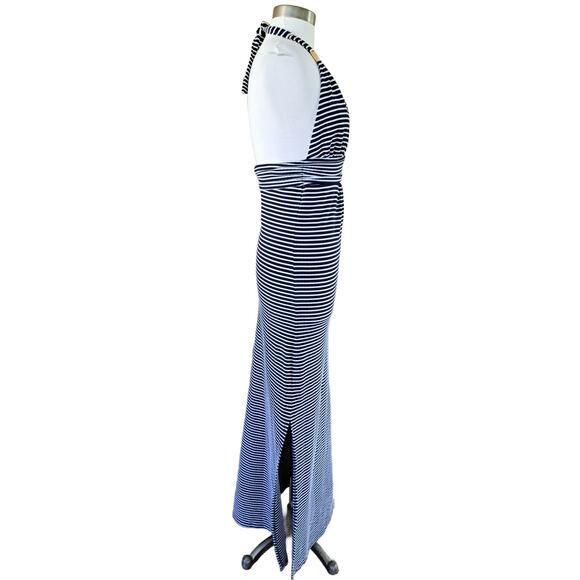 HEIDI KLEIN Striped Halter Maxi Dress Small Resort Blue & White Backless V-neck - Picture 7 of 13